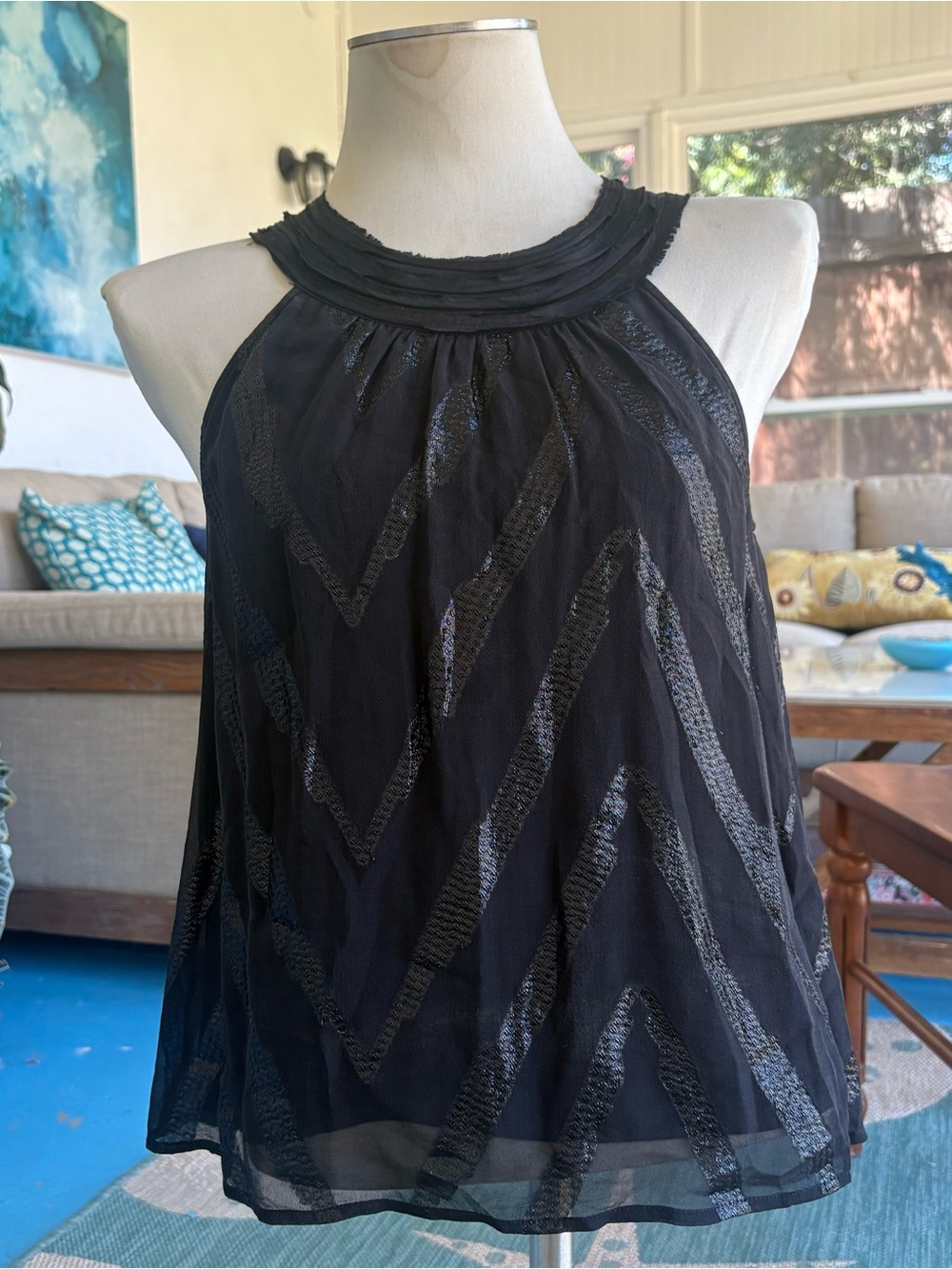 Ella Moss Black Halter Tank with Chevron Shine